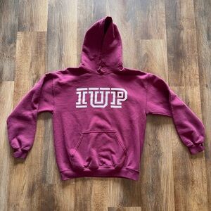 Gildan Burgundy IUP Hoodie with White Design
